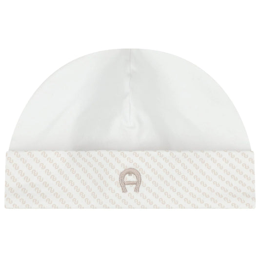 AIGNER White & Beige Logo Baby Hat