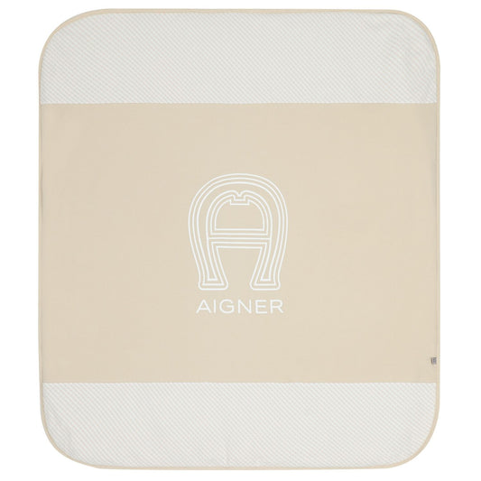 AIGNER Beige & White Logo Baby Blanket