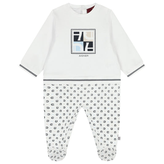 AIGNER Baby Boys White Logo Babygrow