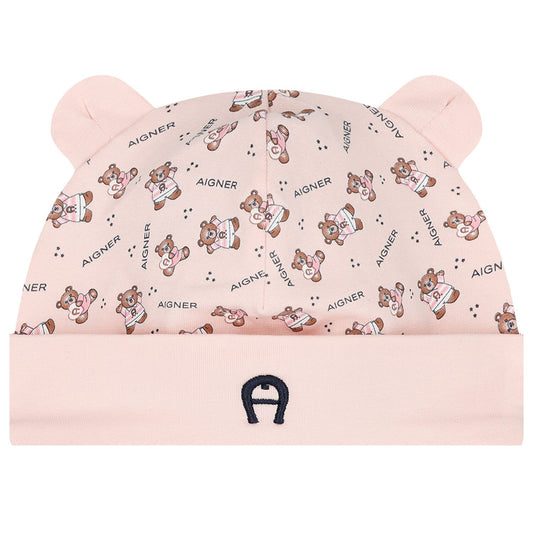 AIGNER Baby Girls Pink Teddy Bear Logo Hat