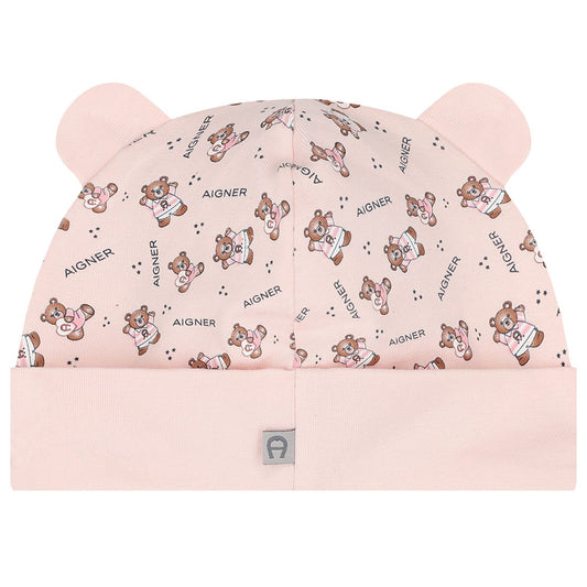 AIGNER Baby Girls Pink Teddy Bear Logo Hat