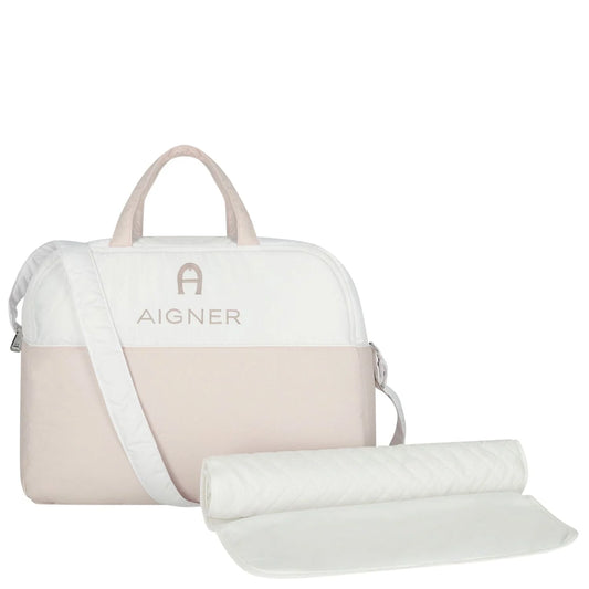 AIGNER White & Beige Logo Baby Changing Bag