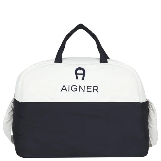 AIGNER White & Navy Blue Logo Baby Changing Bag