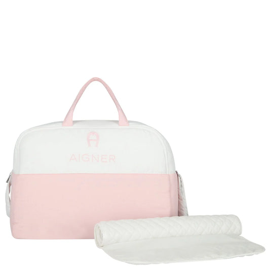 AIGNER White & Pink Logo Baby Changing Bag