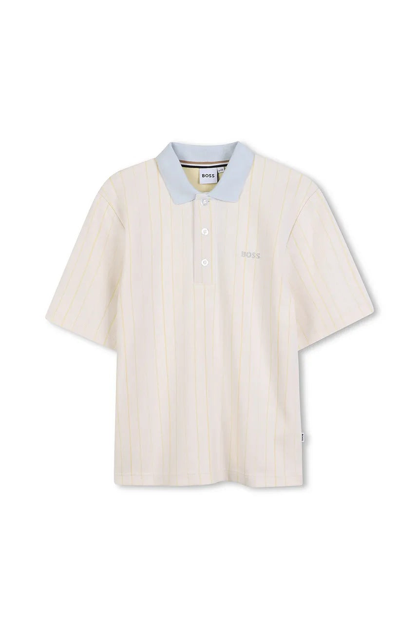BOSS J52336/10P Boys Ivory Patterned Logo Polo Shirt