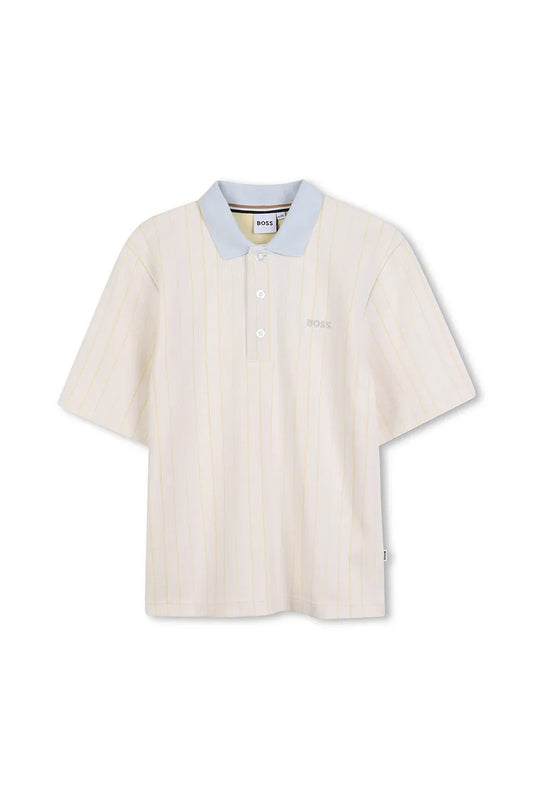 BOSS J52336/10P Boys Ivory Patterned Logo Polo Shirt