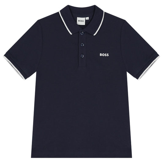 BOSS J25P26/849 Boys Navy Blue Logo Polo Shirt