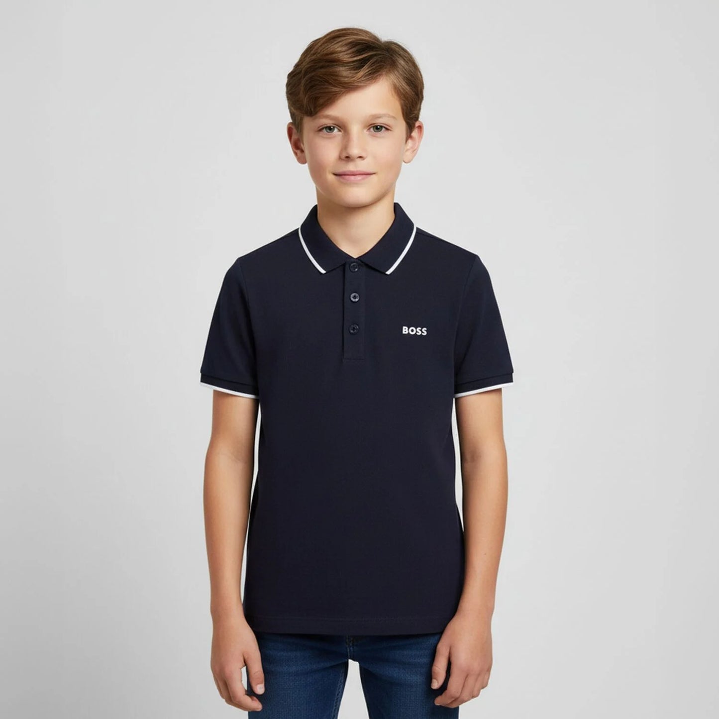 BOSS J25P26/849 Boys Navy Blue Logo Polo Shirt