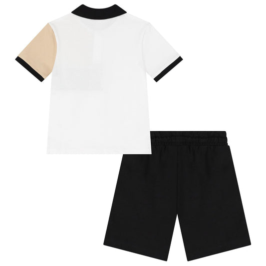BOSS Boys White & Black Logo Shorts Set
