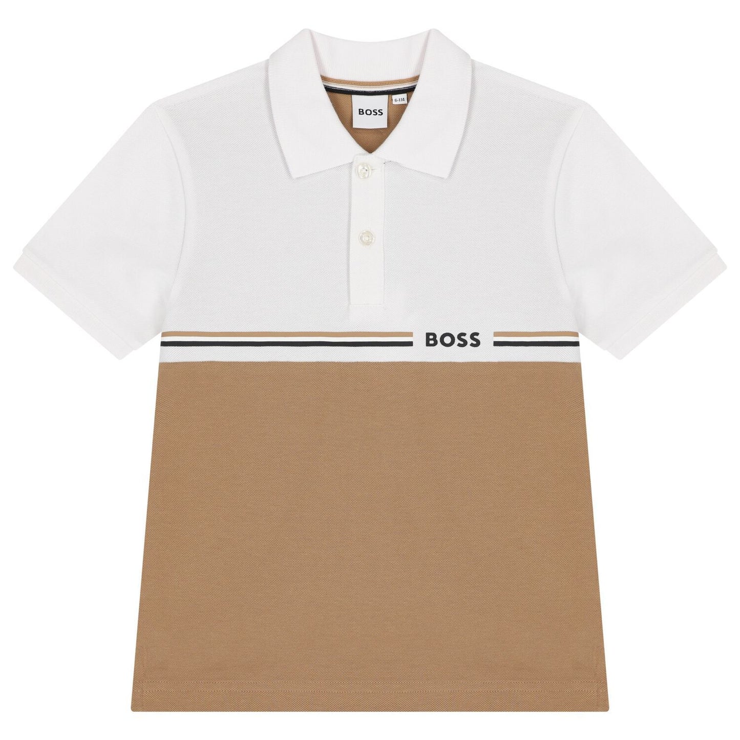BOSS Boys White & Beige Logo Polo Shirt