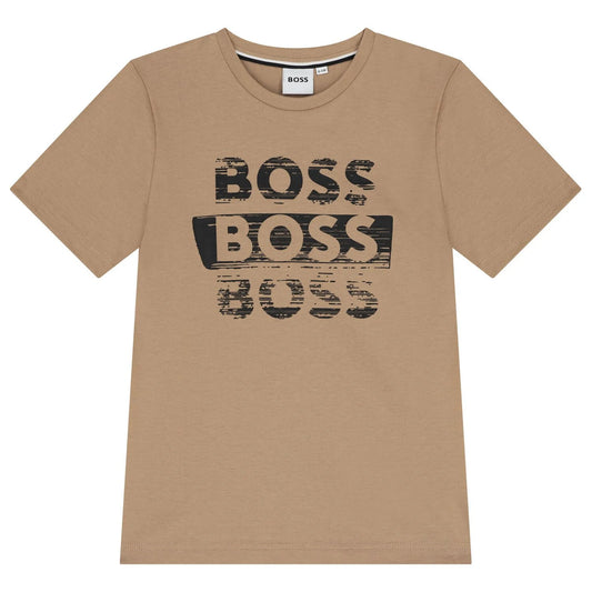 BOSS J52366/269 Boys Beige Logo T-Shirt