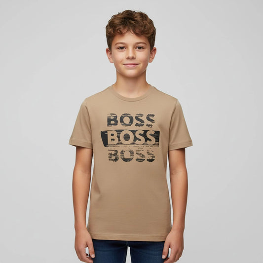 BOSS J52366/269 Boys Beige Logo T-Shirt