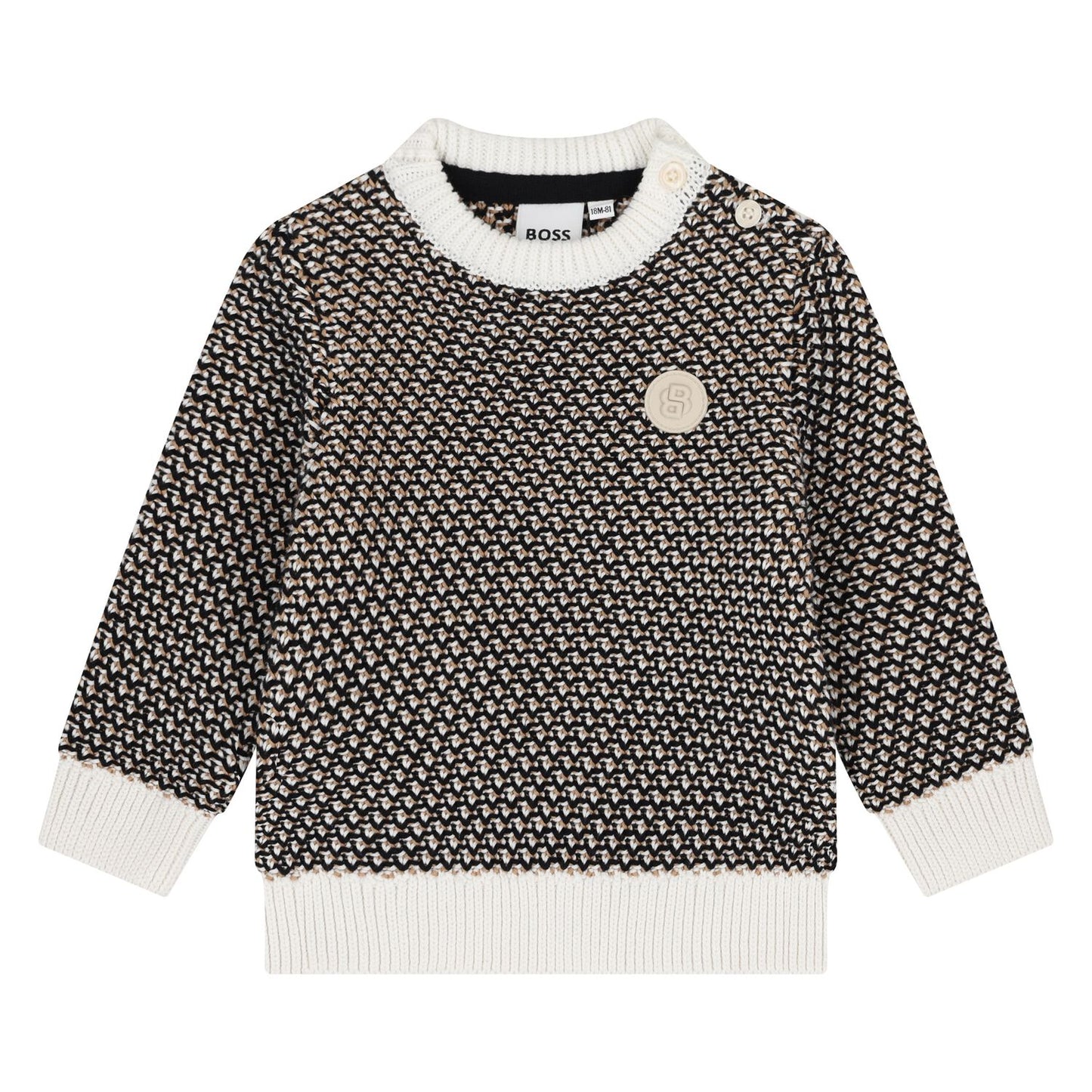 BOSS J52453/09B Younger Boys Black, Beige & Ivory Logo Knitted Jumper