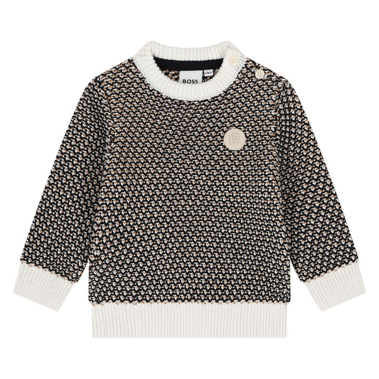 BOSS J52453/09B Younger Boys Black, Beige & Ivory Logo Knitted Jumper