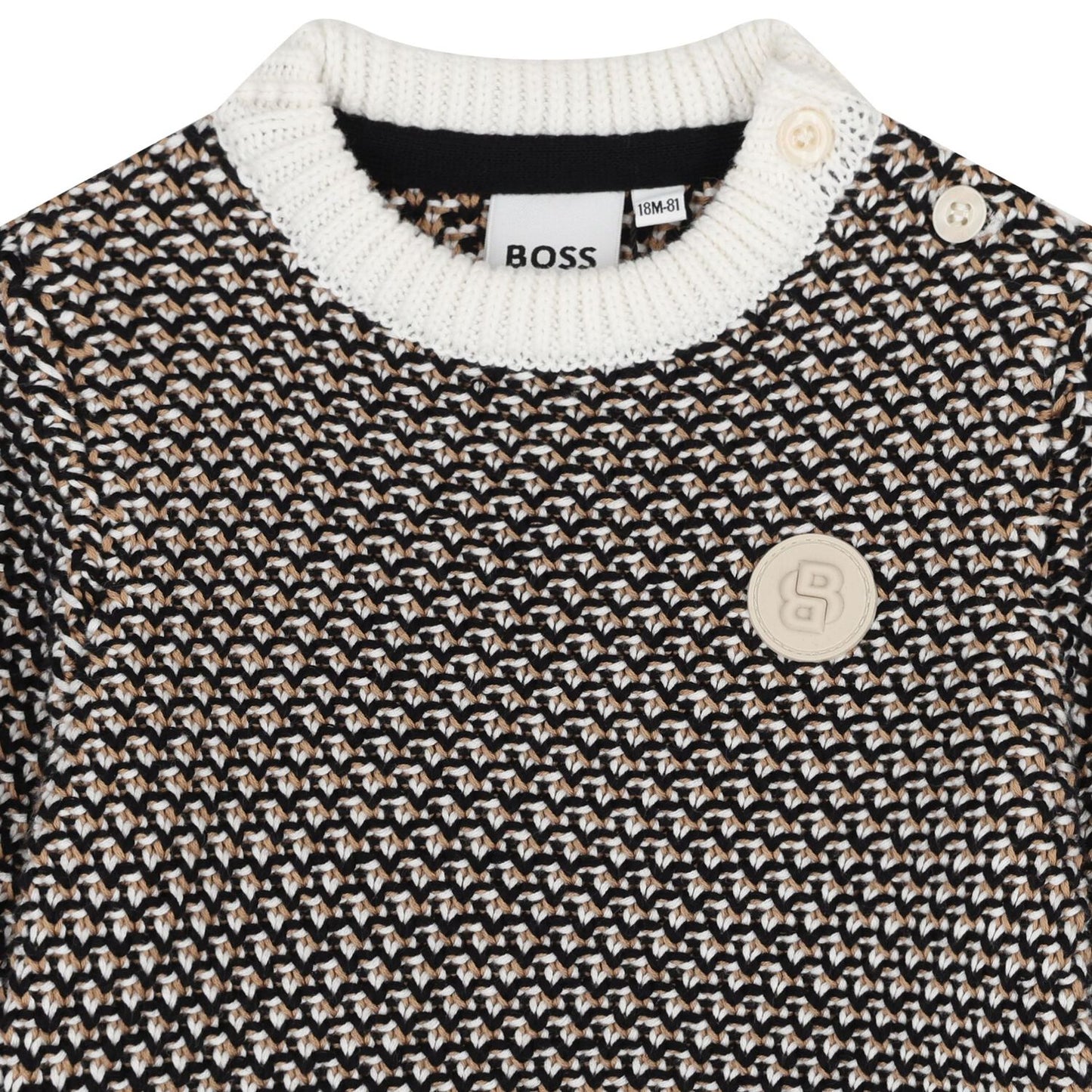 BOSS J52453/09B Younger Boys Black, Beige & Ivory Logo Knitted Jumper