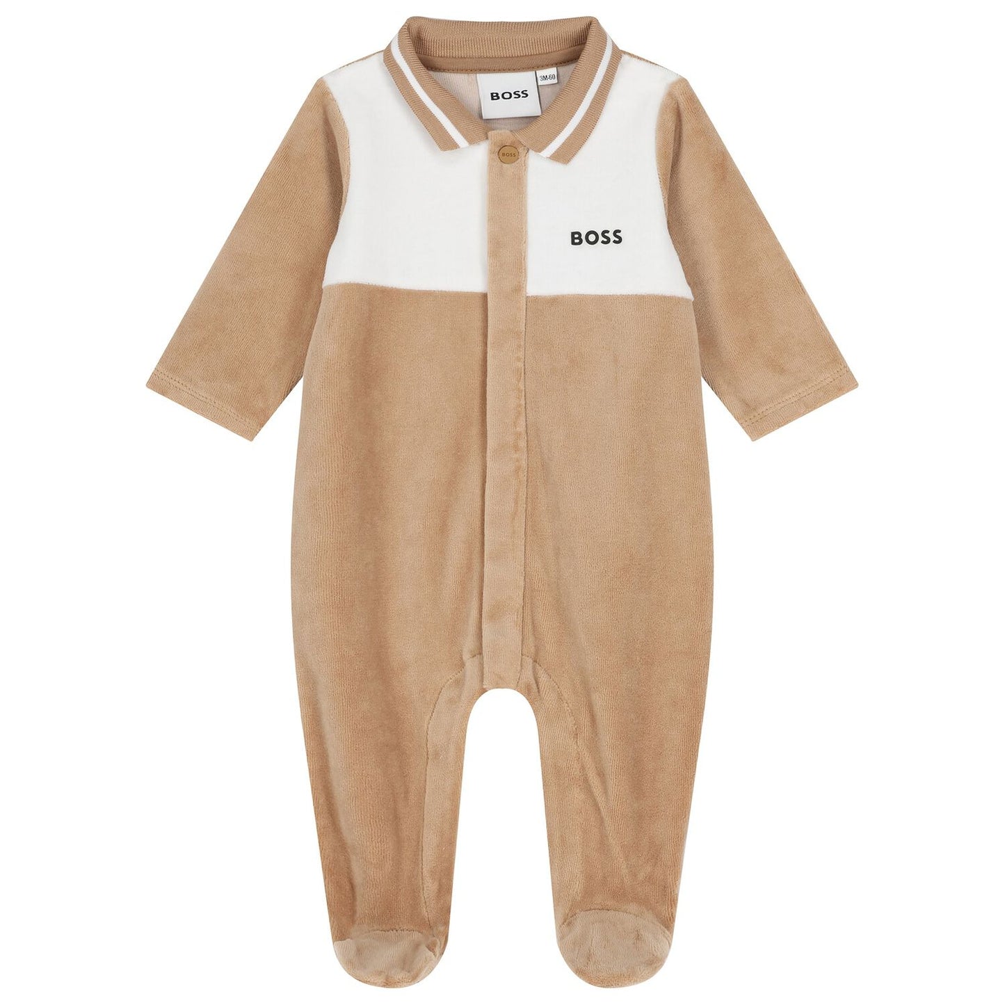 BOSS Baby Boys Beige & White Logo Babygrow