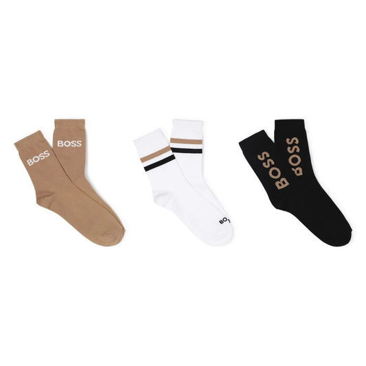 BOSS Boys White, Beige & Black Socks ( 3-Pack )