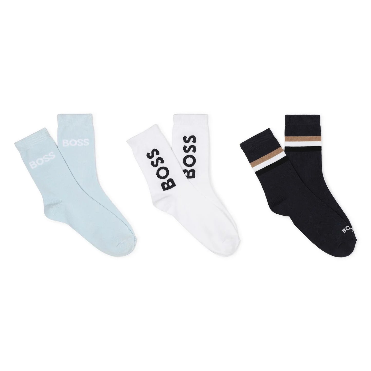 BOSS J52636 Boys White, Blue & Black Socks ( 3-Pack )