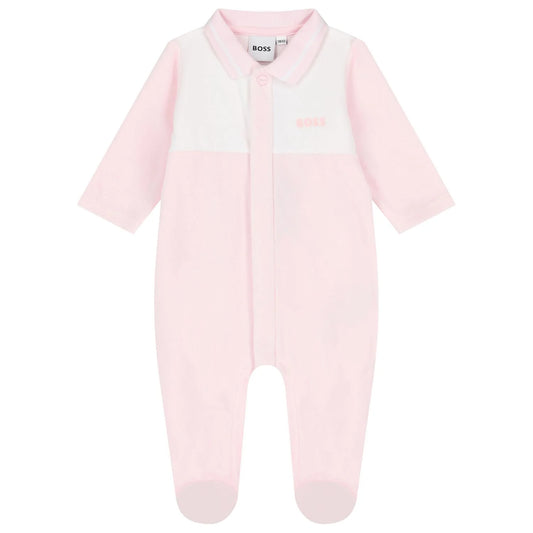 BOSS J52725/44L Baby Girls Pink & White Babygrow