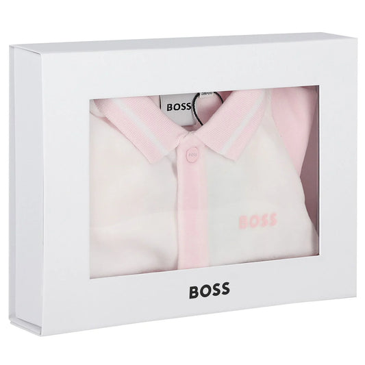 BOSS J52725/44L Baby Girls Pink & White Babygrow