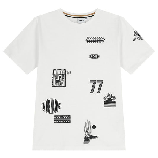 BOSS Boys White Logo T-Shirt