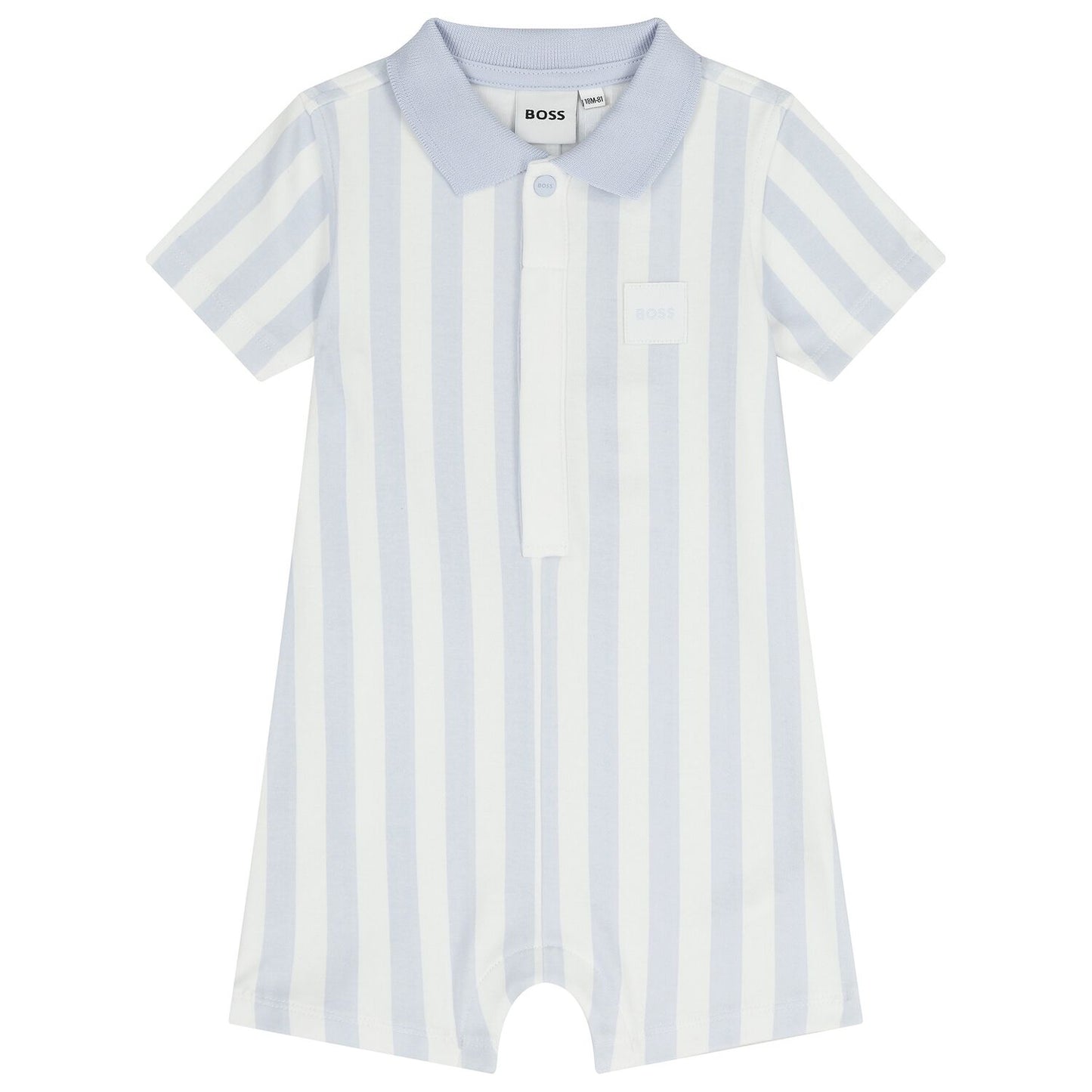 BOSS Baby Boys Baby Blue & White Striped Logo Romper
