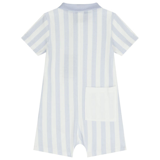 BOSS Baby Boys Baby Blue & White Striped Logo Romper