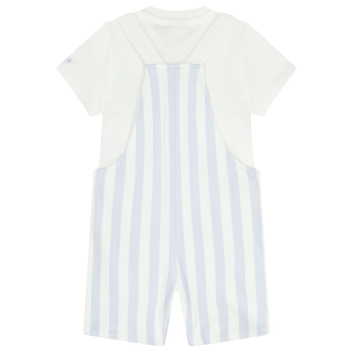 BOSS Baby Boys White & Baby Blue Striped Logo Dungaree Set