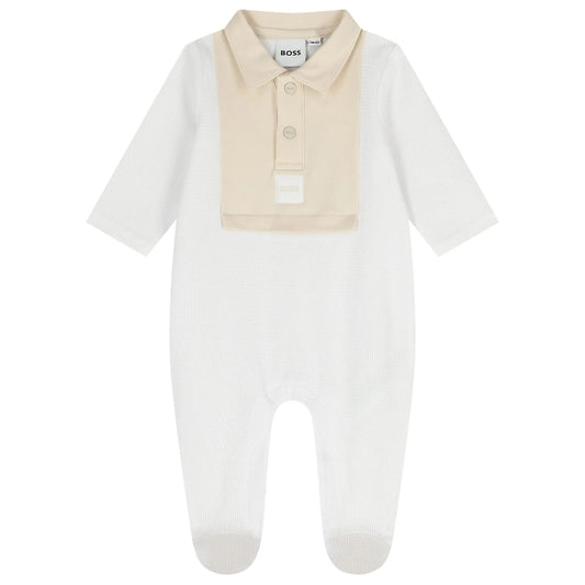 BOSS Baby Boys White & Beige Logo Babygrow