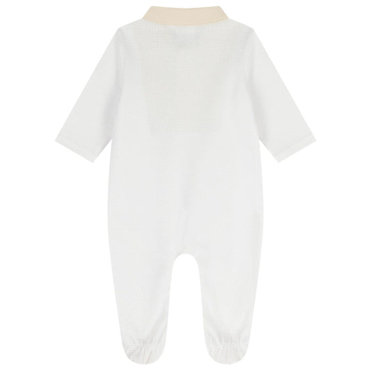 BOSS Baby Boys White & Beige Logo Babygrow