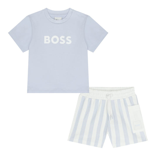 BOSS Baby Boys Baby Blue & White Logo Shorts Set
