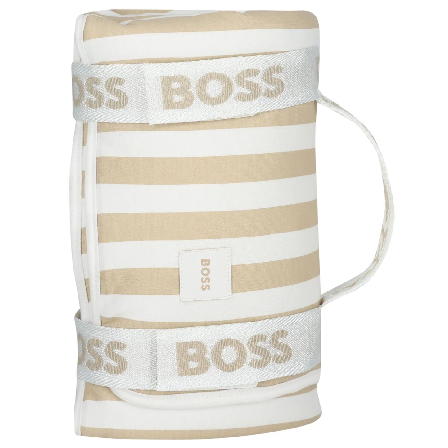 BOSS White & Beige Striped Logo Baby Blanket