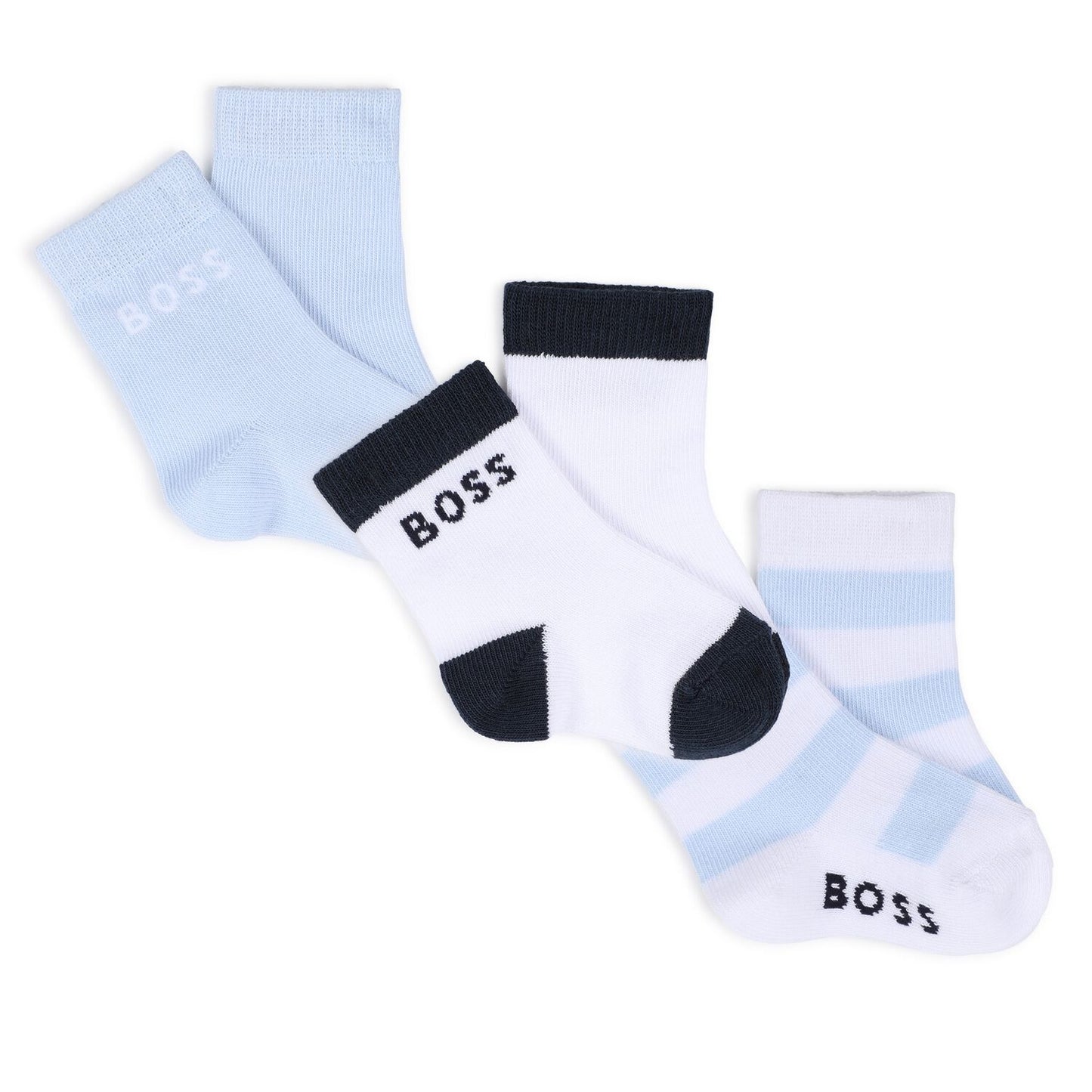 BOSS Baby Boys White, Blue & Navy Blue Logo Socks ( 3-Pack )