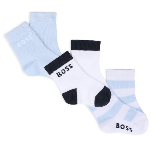 BOSS Baby Boys White, Blue & Navy Blue Logo Socks ( 3-Pack )