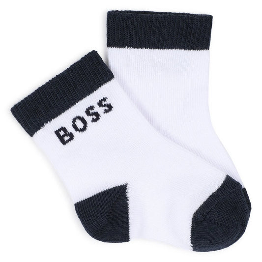 BOSS Baby Boys White, Blue & Navy Blue Logo Socks ( 3-Pack )