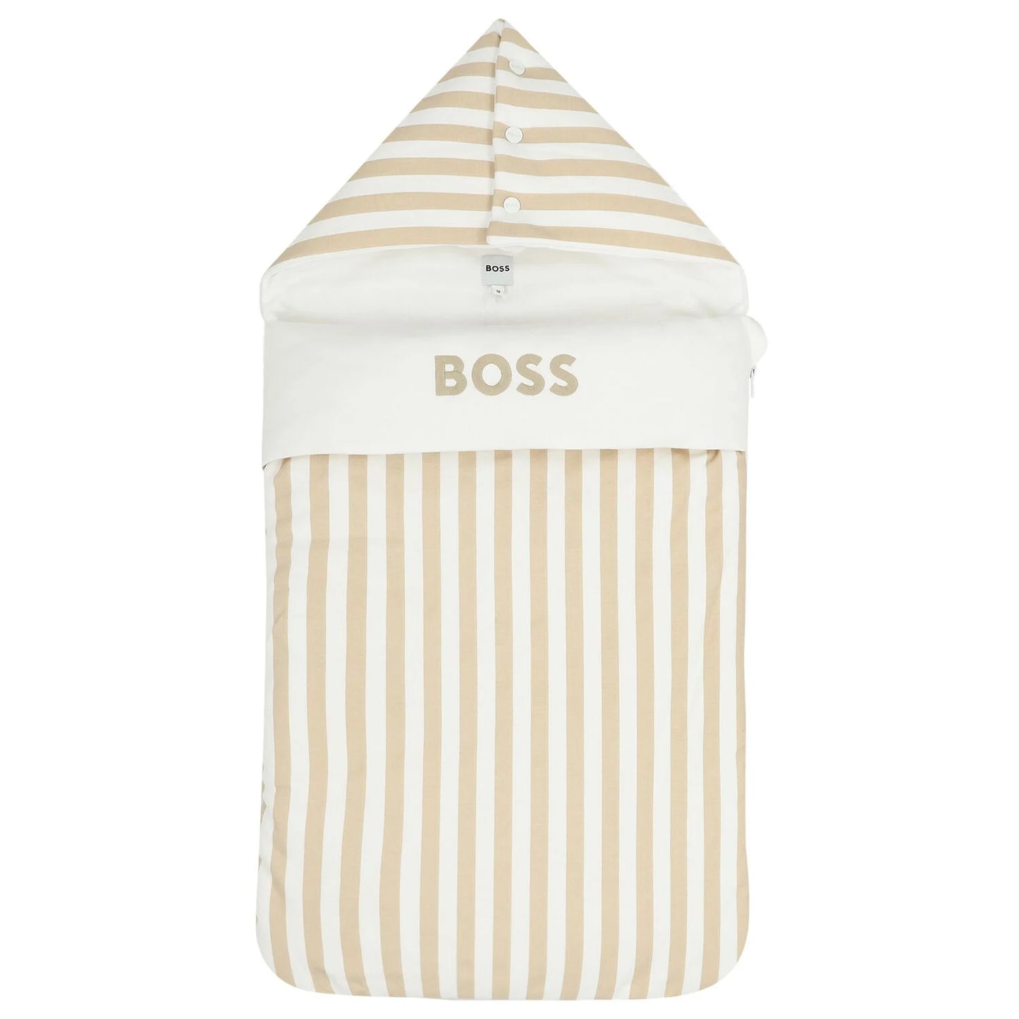 BOSS Baby Boys White & Beige Striped Logo Nest