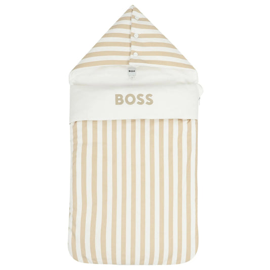 BOSS Baby Boys White & Beige Striped Logo Nest