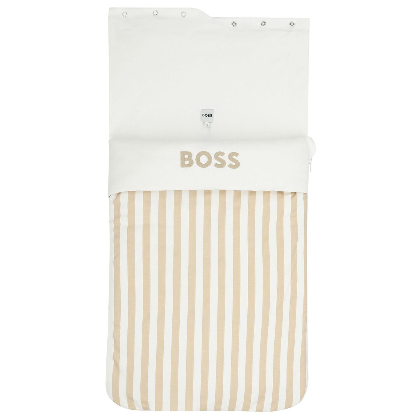 BOSS Baby Boys White & Beige Striped Logo Nest