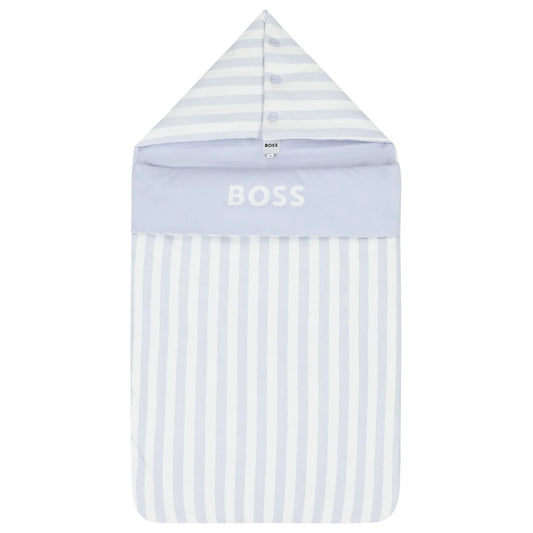 BOSS Baby Boys White & Baby Blue Striped Logo Nest