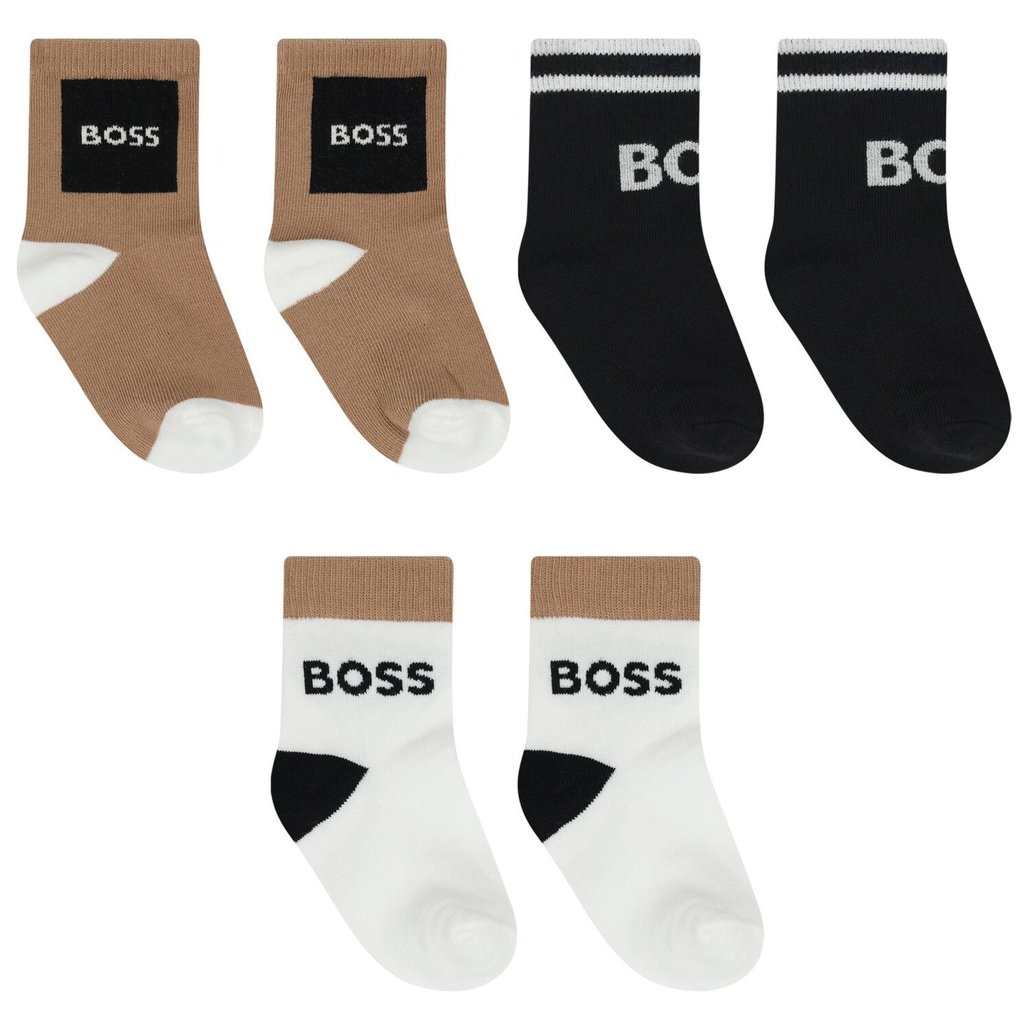 BOSS Baby Boys White, Black & Beige Logo Socks ( 3-Pack )