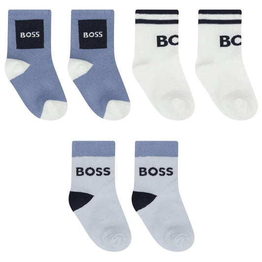BOSS Baby Boys White & Blue Logo Socks ( 3-Pack )
