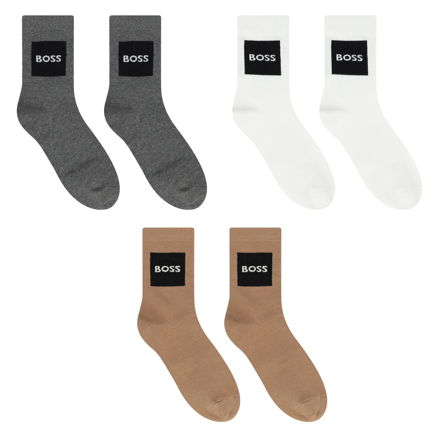BOSS Boys Grey, White & Beige Logo Socks ( 3-Pack )