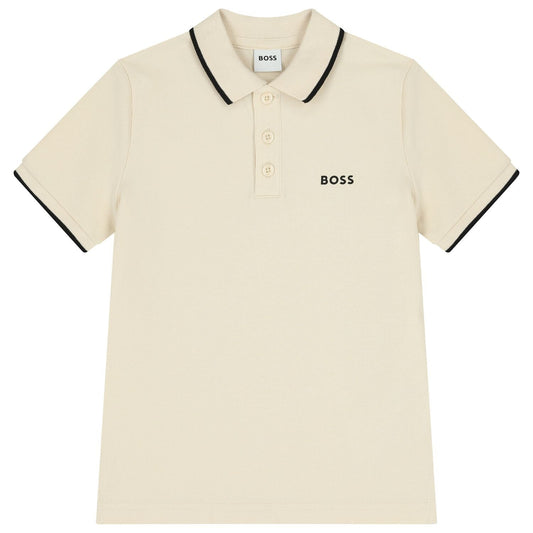 BOSS Boys Mini Me Ivory Logo Polo Shirt
