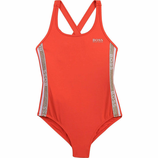 BOSS Girls Pink Logo Swimming Costume