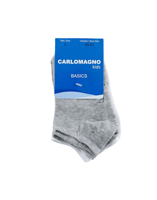 CARLOMAGNO Unisex Pack 2 Pairs Mini Plain Cotton - Grey/White