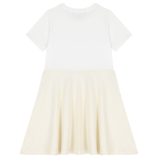 DKNY Girls Short Sleeved White/Gold Dress