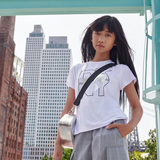 DKNY Girls Short Sleeved White Logo T-Shirt