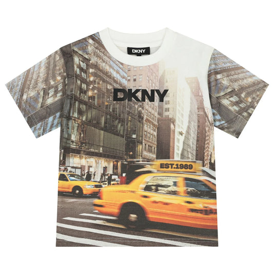 DKNY D62442/10P Boys Beige & Yellow Logo T-Shirt