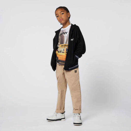DKNY D62442/10P Boys Beige & Yellow Logo T-Shirt