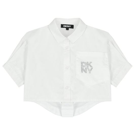 DKNY Girls Mini Me White Diamante Logo Shirt